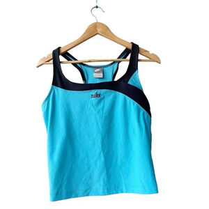 NIKE Women’s Athletic Training Tank Top Blue Black Racer-back Activewear L NEW
